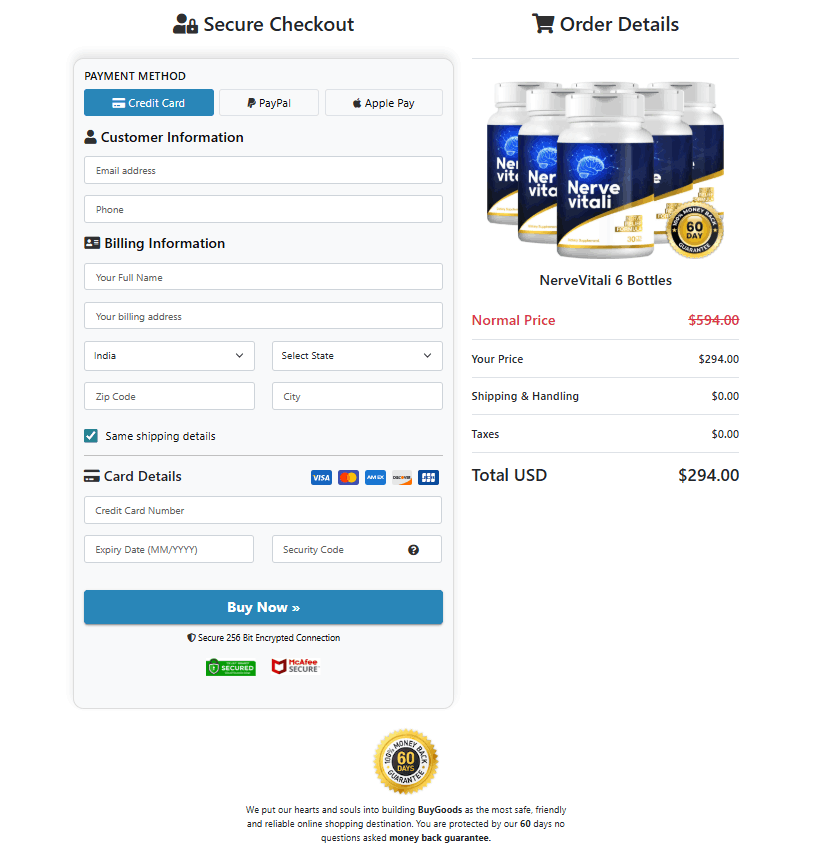 NerveVitali order page